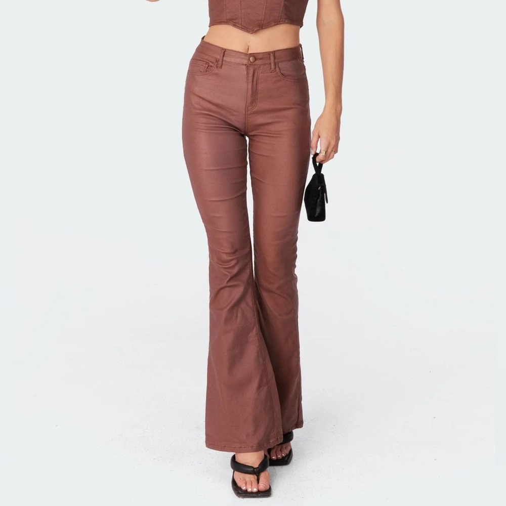 Edikted Luna faux leather flare jeans